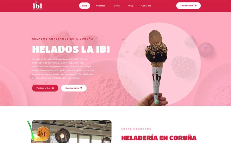 Captura de pantalla de la nueva web de Helados La Ibi